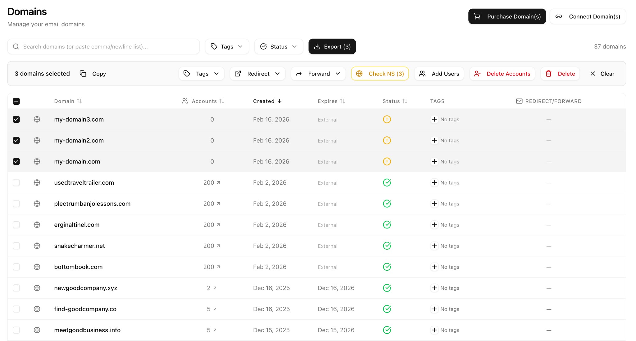 Bulk domain and user management